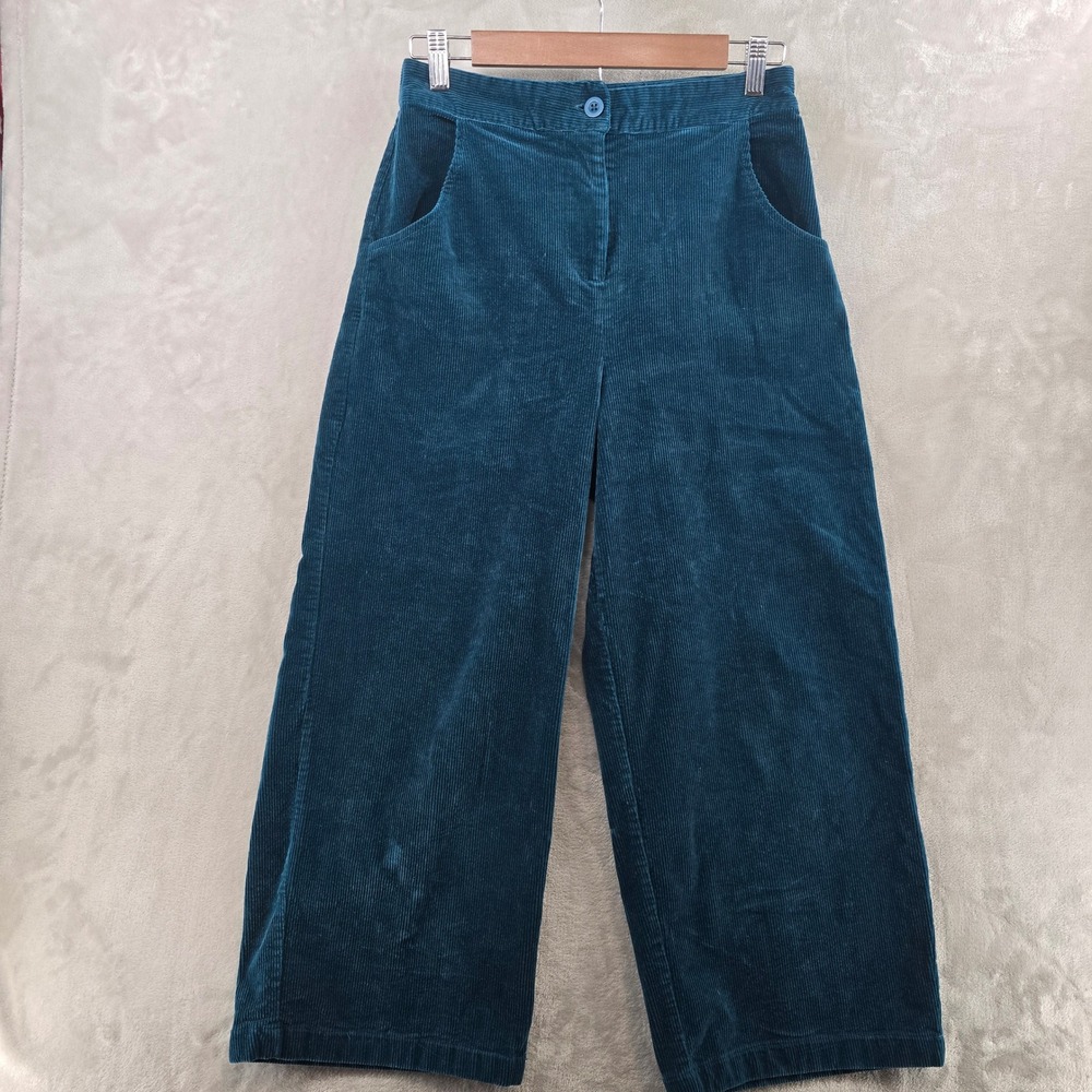 Gudrun Sjoden Womens Small Pants Teal Blue Corduroy Wide Leg High Rise Pocket